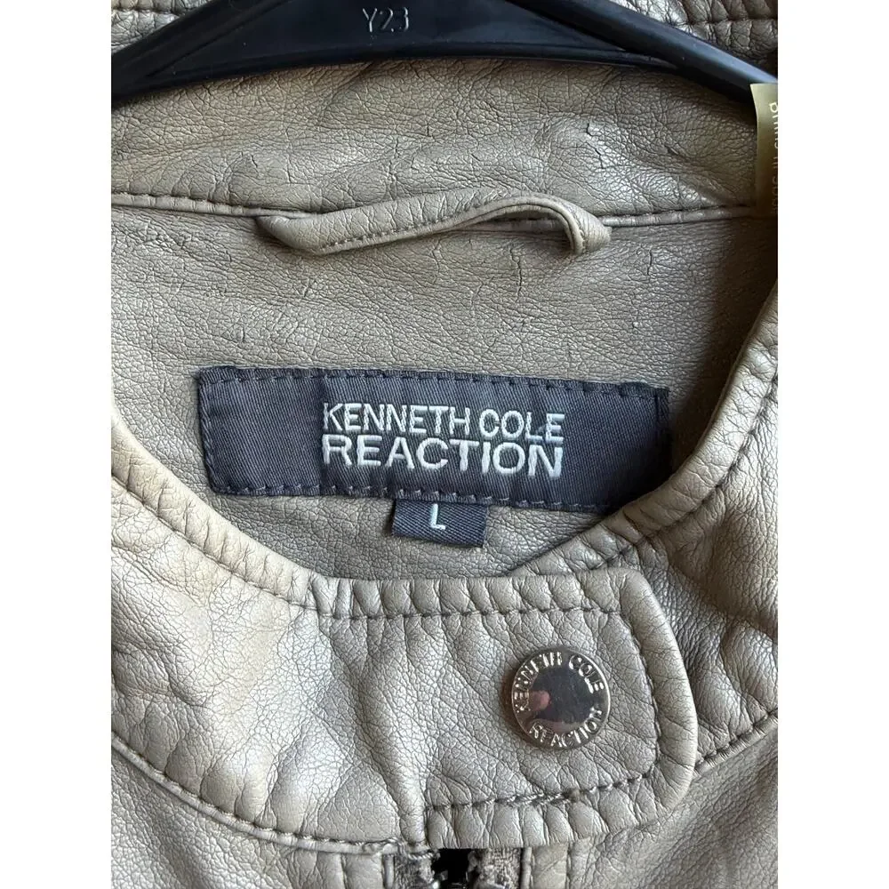 Kenneth Cole Reaction Women's Quilted Faux Leather Moto Jacket - Taupe - Size L